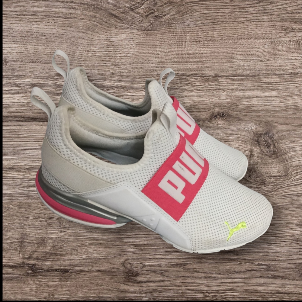 PUMA White and Pink Slip-On Sneakers